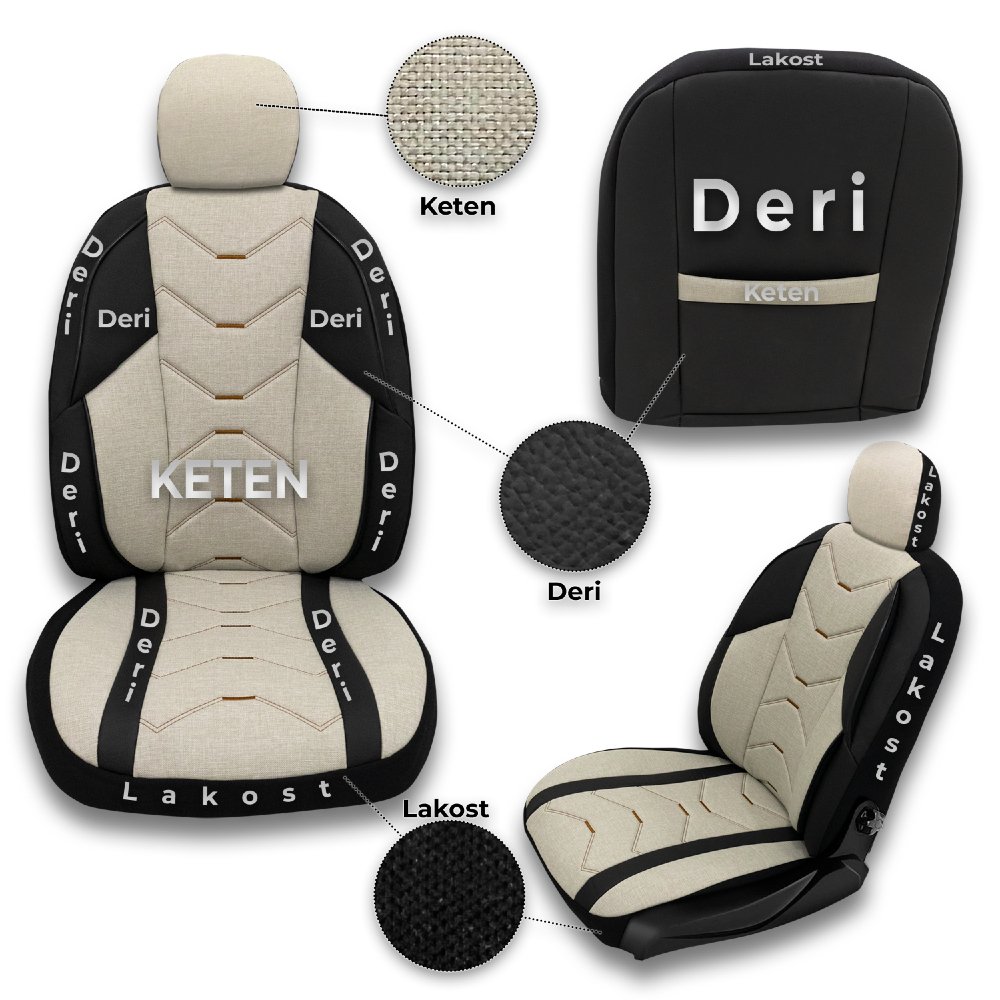 Minderland Verita Elegance Serisi Lynk & Co 01 2024 ve Sonrası Oto Koltuk Kılıfı Keten - Deri Krem - Image 2