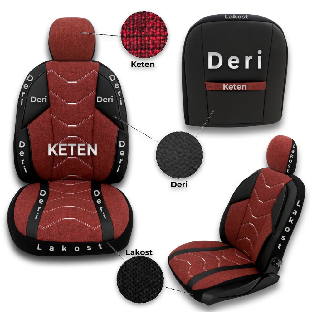 Minderland Verita Elegance Serisi Lexus LBX 2024 ve Sonrası Oto Koltuk Kılıfı Keten - Deri Bordo - Image 2