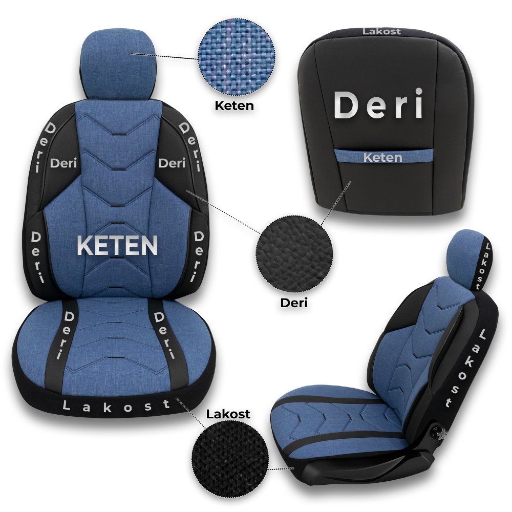 Minderland Verita Elegance Serisi Leap Motor T03 2025 ve Sonrası Oto Koltuk Kılıfı Keten - Deri Mavi - Image 2