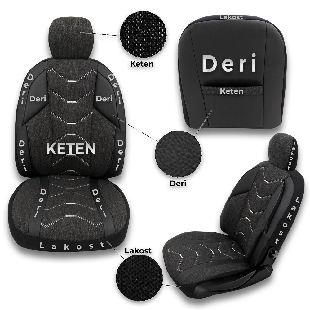 Minderland Verita Elegance Serisi Leap Motor T03 2025 ve Sonrası Oto Koltuk Kılıfı Keten - Deri Siyah - Image 2