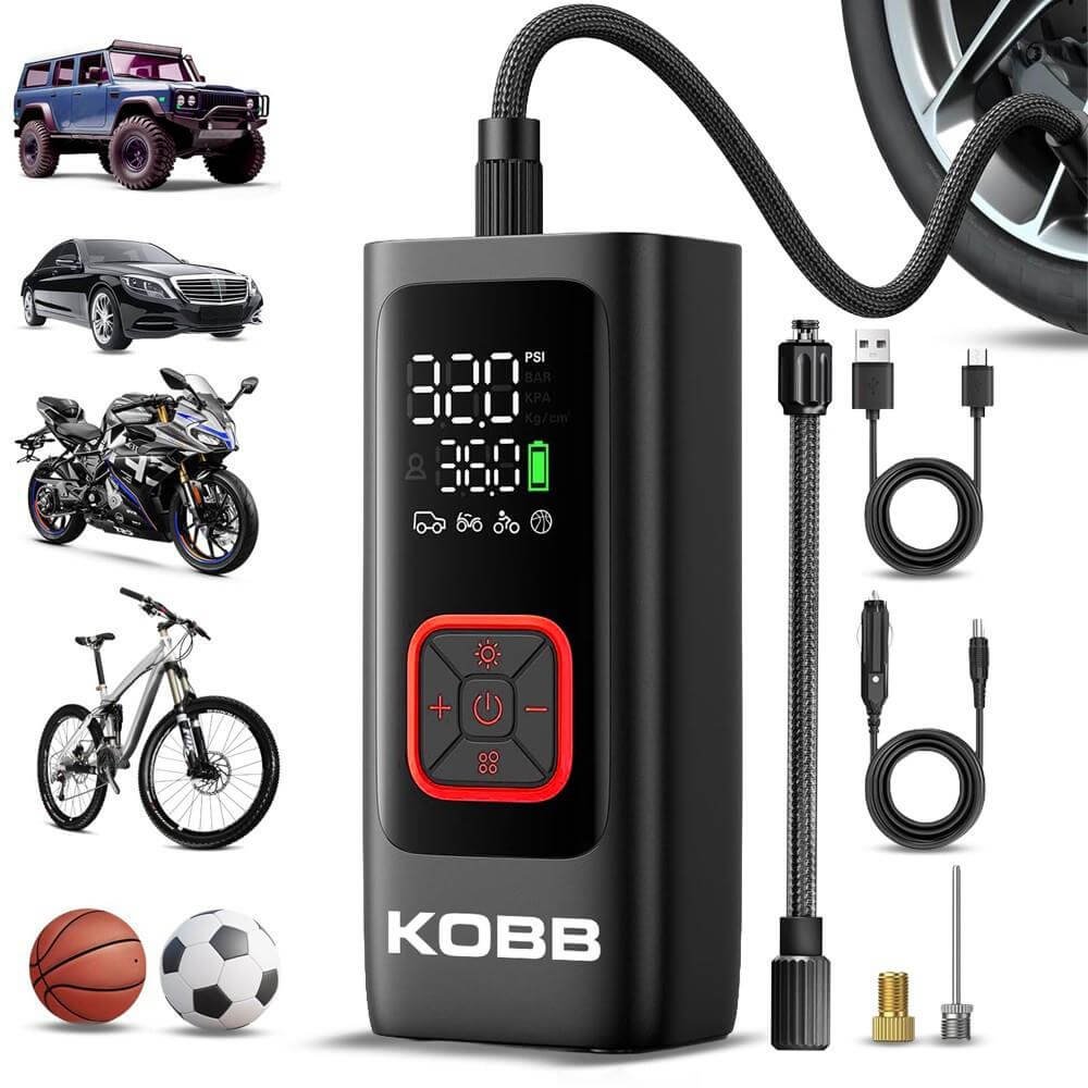 Kobb 12V Şarjlı Li-ion 150 PSI Dijital Göstergeli Akıllı Lastik Şişirme Pompası + Powerbank + SOS + Led Lamba