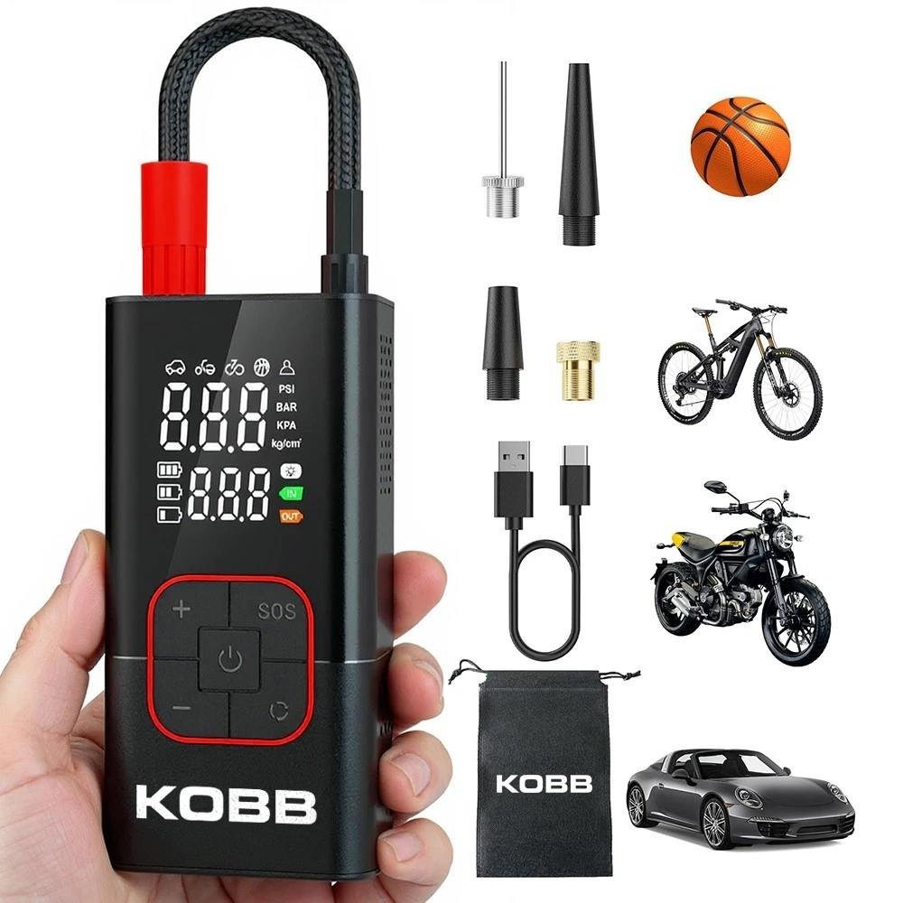 Kobb Şarjlı Li-ion 150 PSI Taşınabilir Dijital Basınç Dijital Göstergeli Akıllı Lastik Şişirme Pompası+Powerbank+SOS+Led Lamba