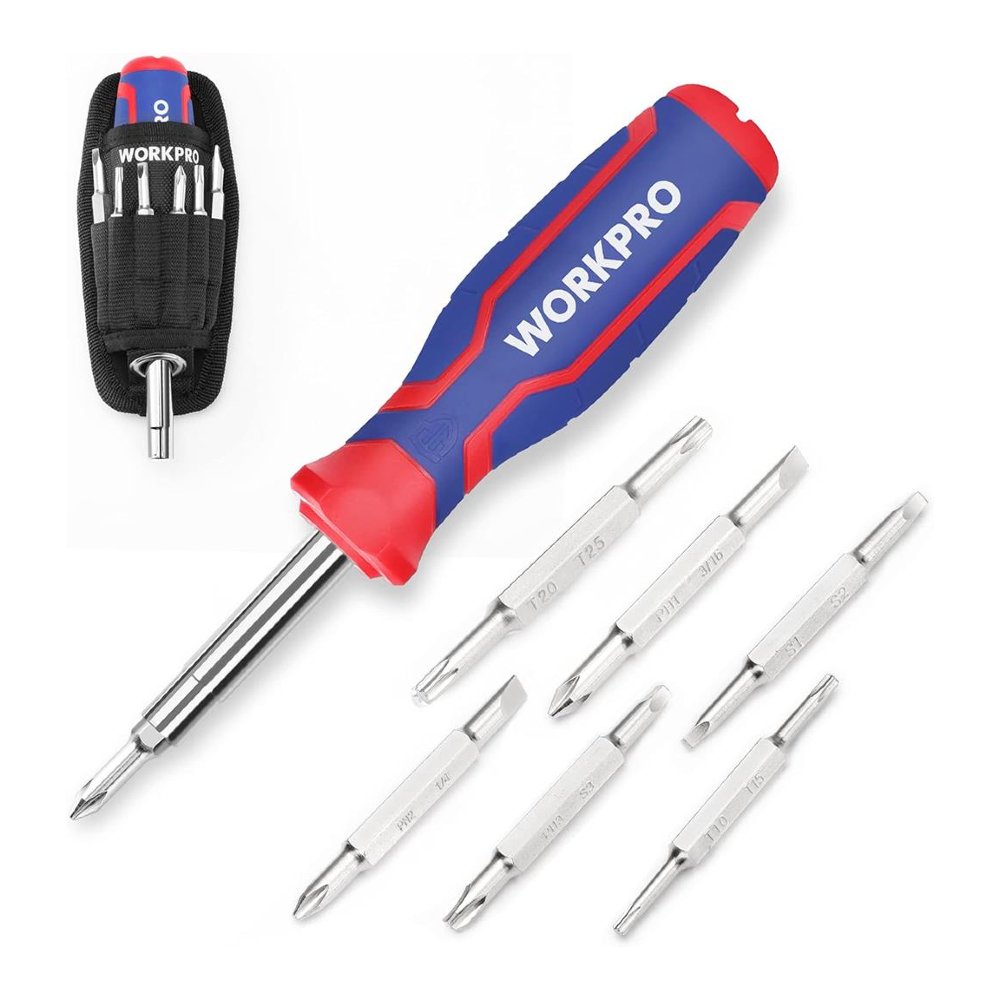 Workpro 15-IN-1 Çok Fonksiyonlu Değişken Uçlu Profesyonel Tornavida Seti + Bel Askı Kılıfı