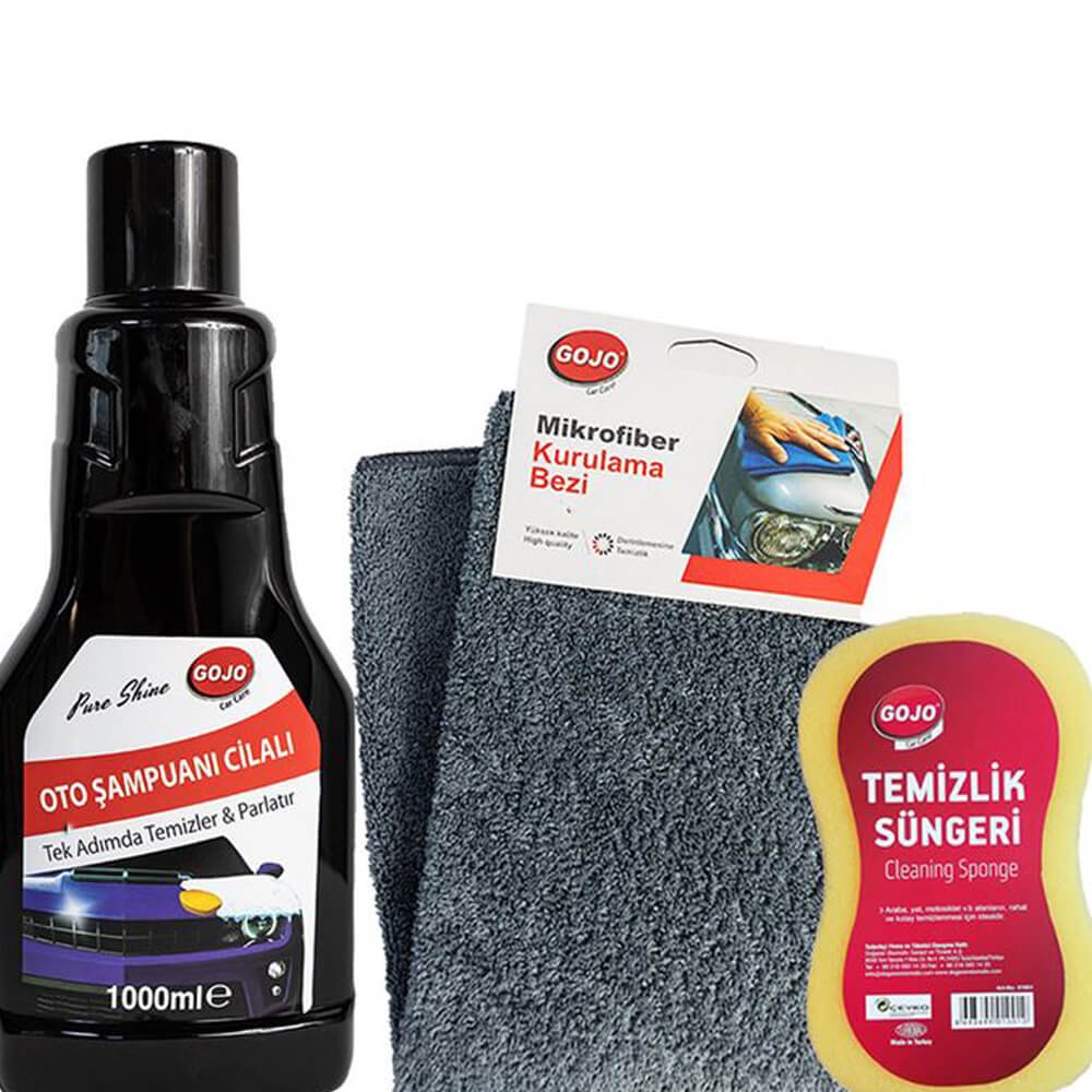 Gojo Cilalı Oto Şampuanı & Kurulama Bezi & Sünger